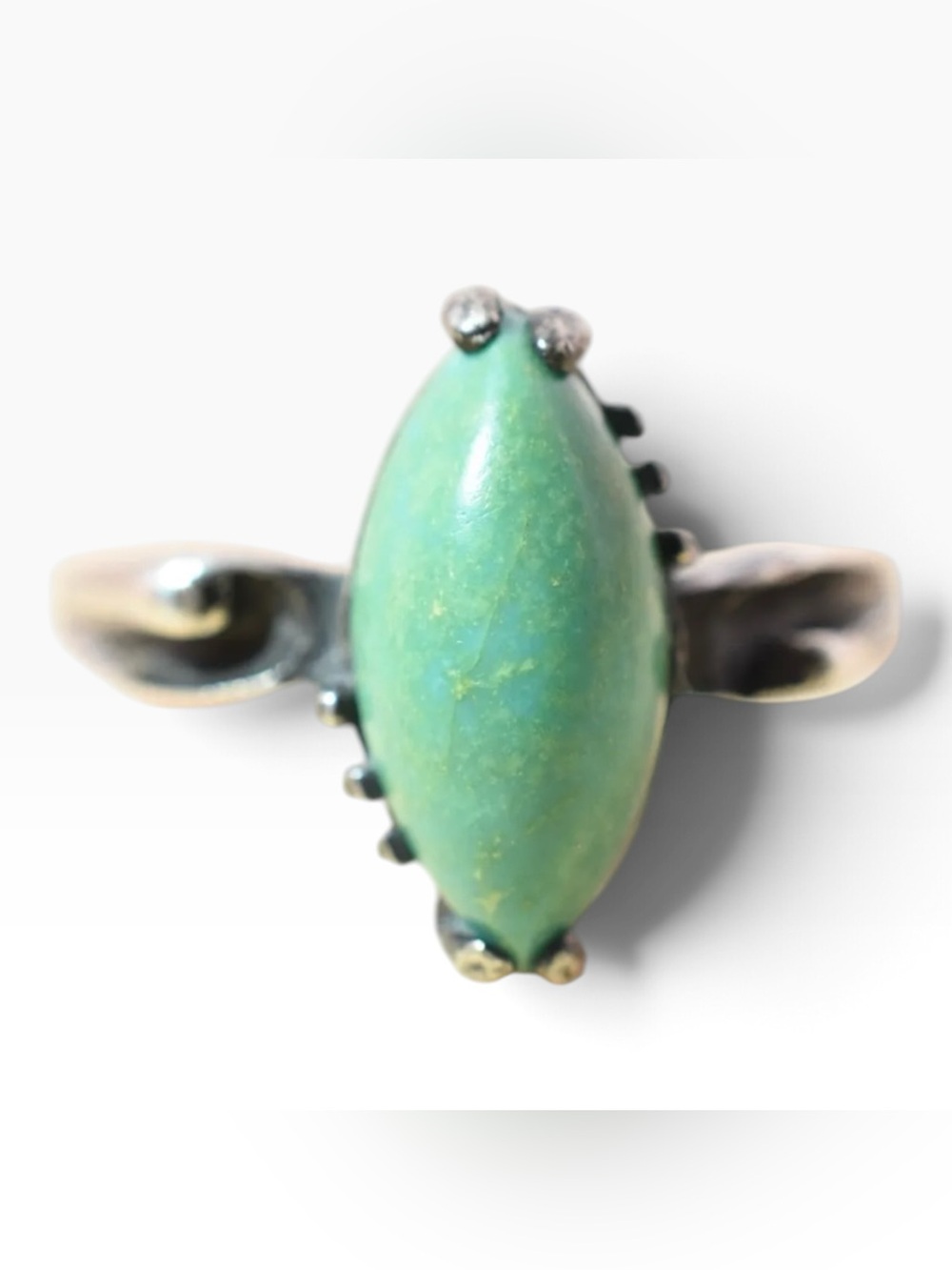 Vintage Sterling Silver Green Turquoise Marquise Ring Southwestern Sz 7.75